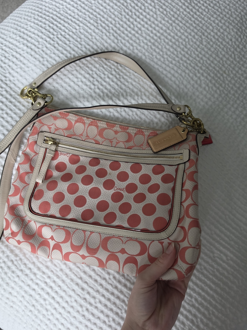 Coach Pink Polka Dot Signature Canvas Shoulder Bag - Picture 5 of 16